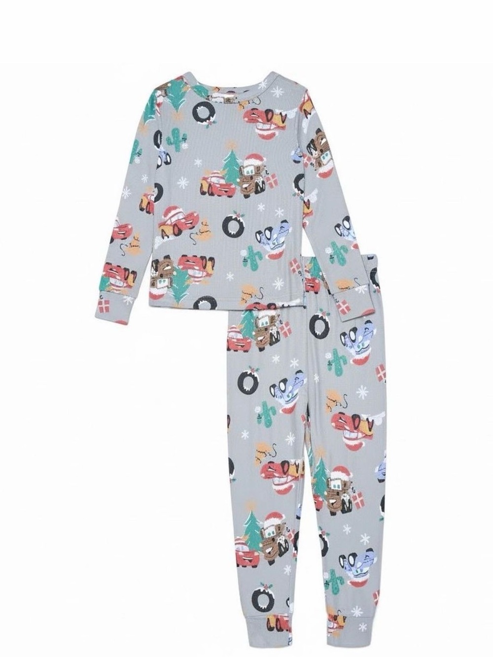 Disney Pixar Card Grey Holiday Cartoon Print Pajama Set